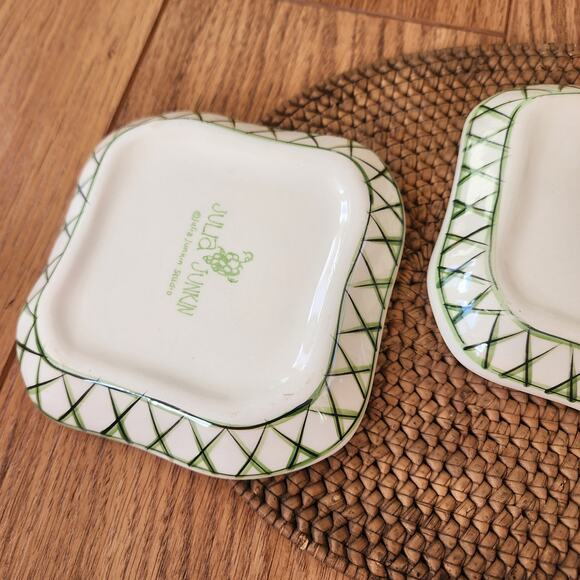 Julia Junkin 5" appetizer plates set of 3 yellow with black olive & branch print - Picture 7 of 9